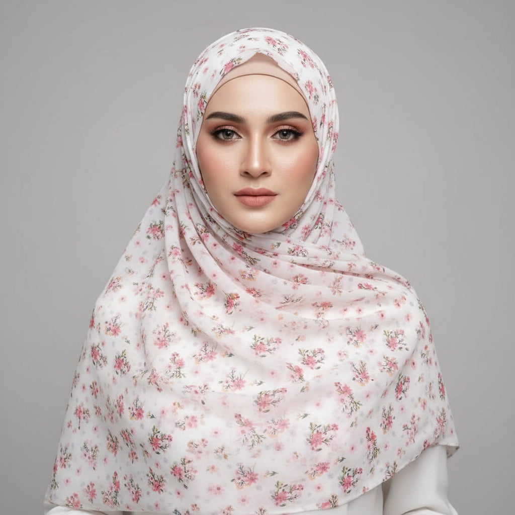 white Printed Chiffon