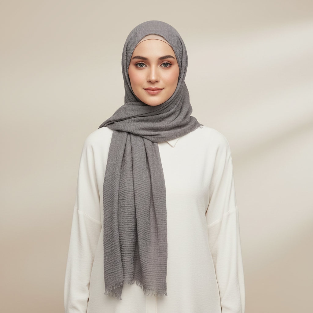 Grey Crimps Hijab
