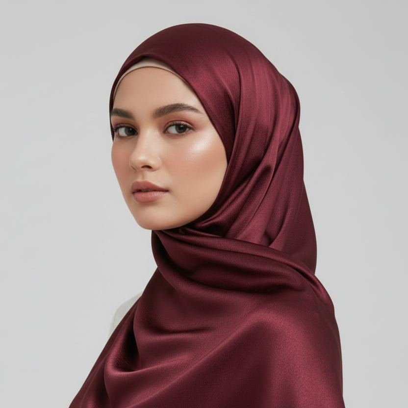 Maroon Marble Silk Hijab