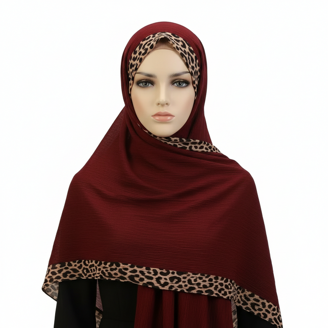 Maroon Pleated Crinkle Hijab