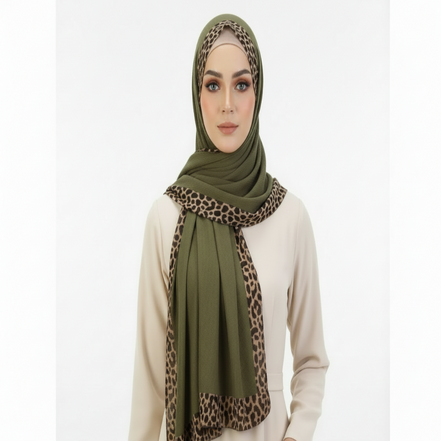 Olive Green Pleated Crinkle Hijab