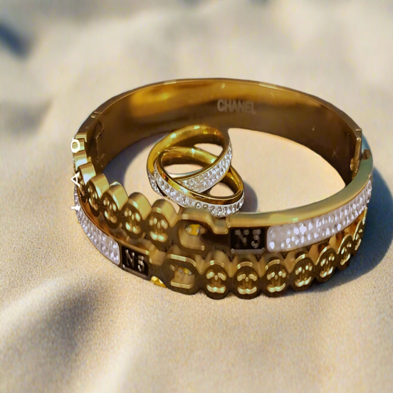 Ring & Cuff Bracelet CHANNEL (2pc)