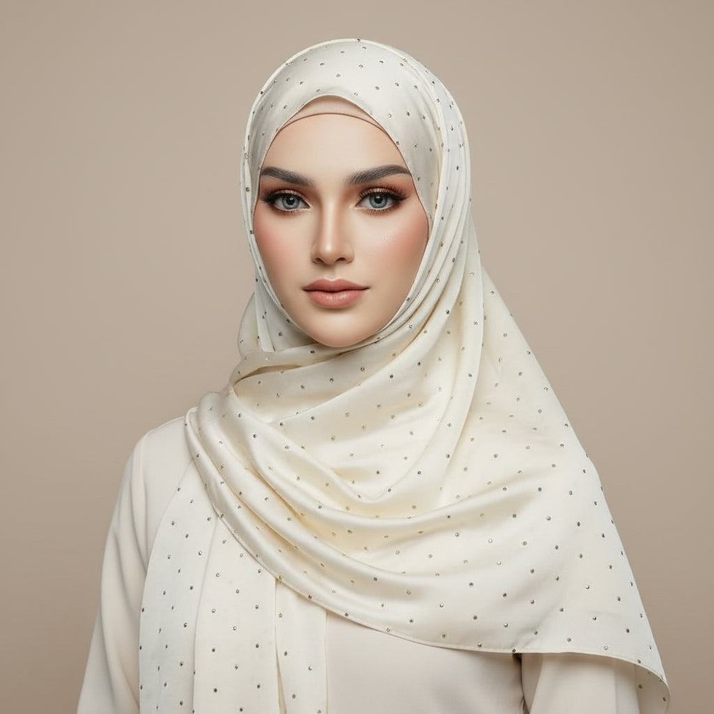 Cream Gold Stone Luxilk Hijab