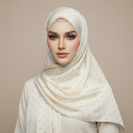 Cream Gold Stone Luxilk Hijab