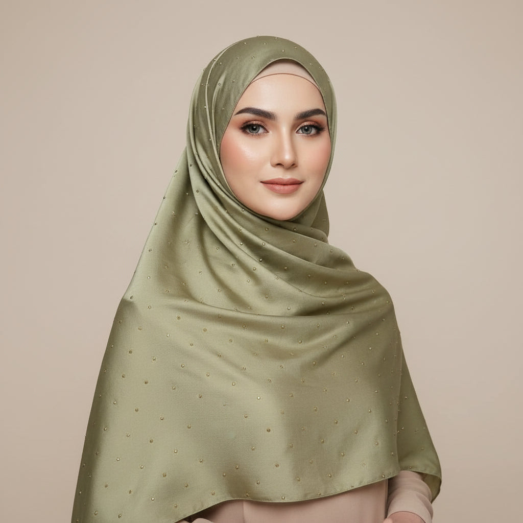 Pistachio Green Gold Stone Luxilk Hijab