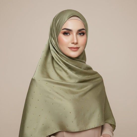 Pistachio Green Gold Stone Luxilk Hijab