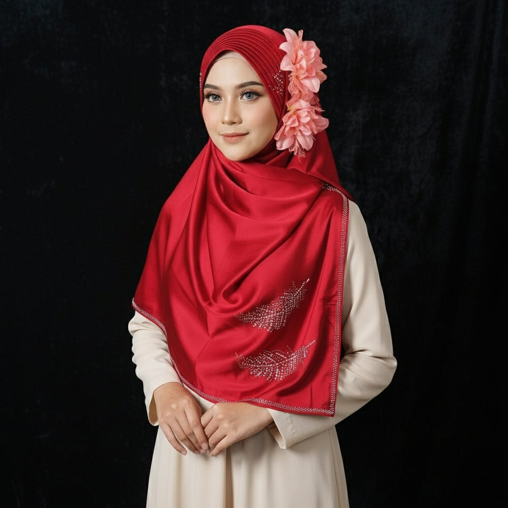 Ruby Red-Leaf Studded Silk