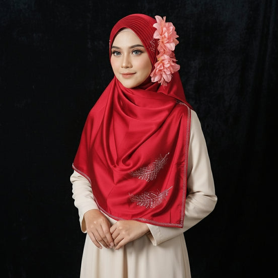 Ruby Red-Leaf Studded Silk