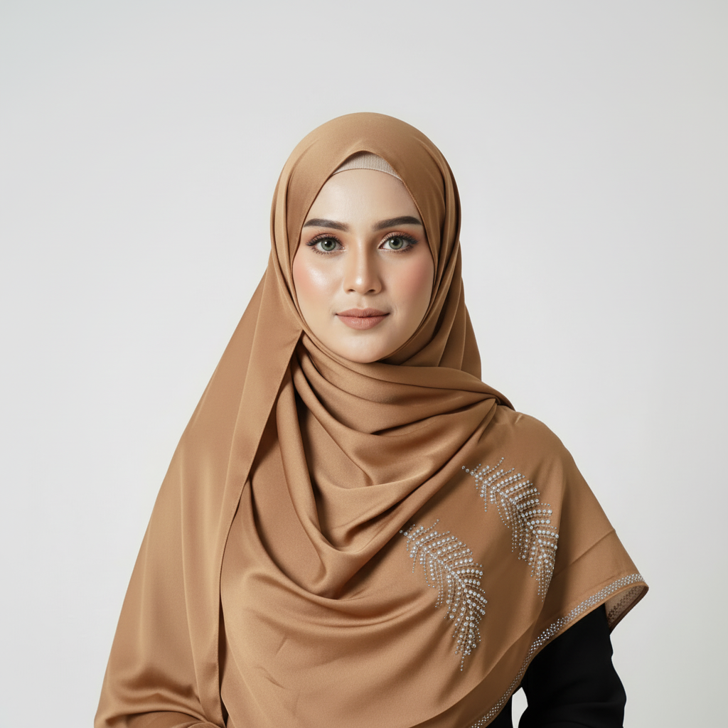 Light Brown-Leaf Studded Silk