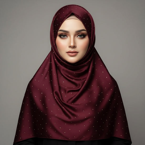 Maroon Gold stone Luxilk Hijab