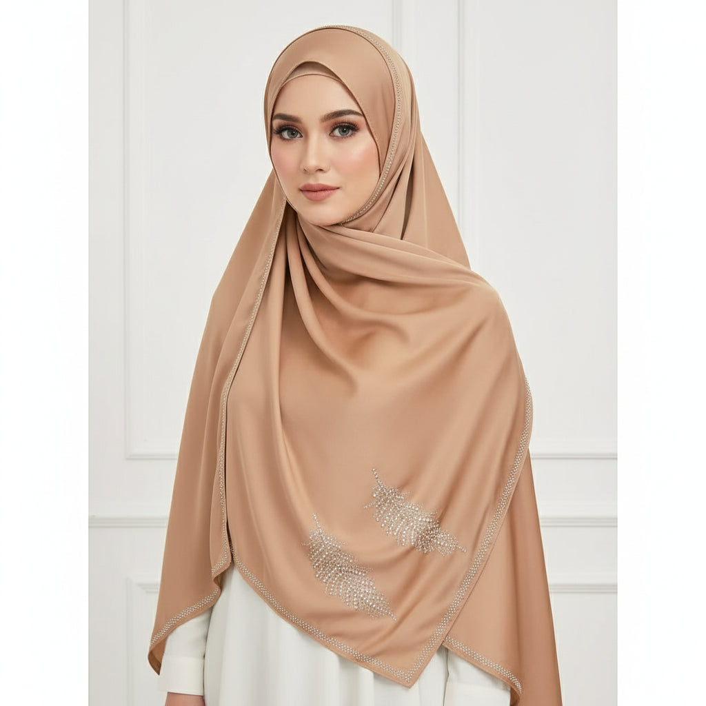 Taupe-Leaf Studded Silk