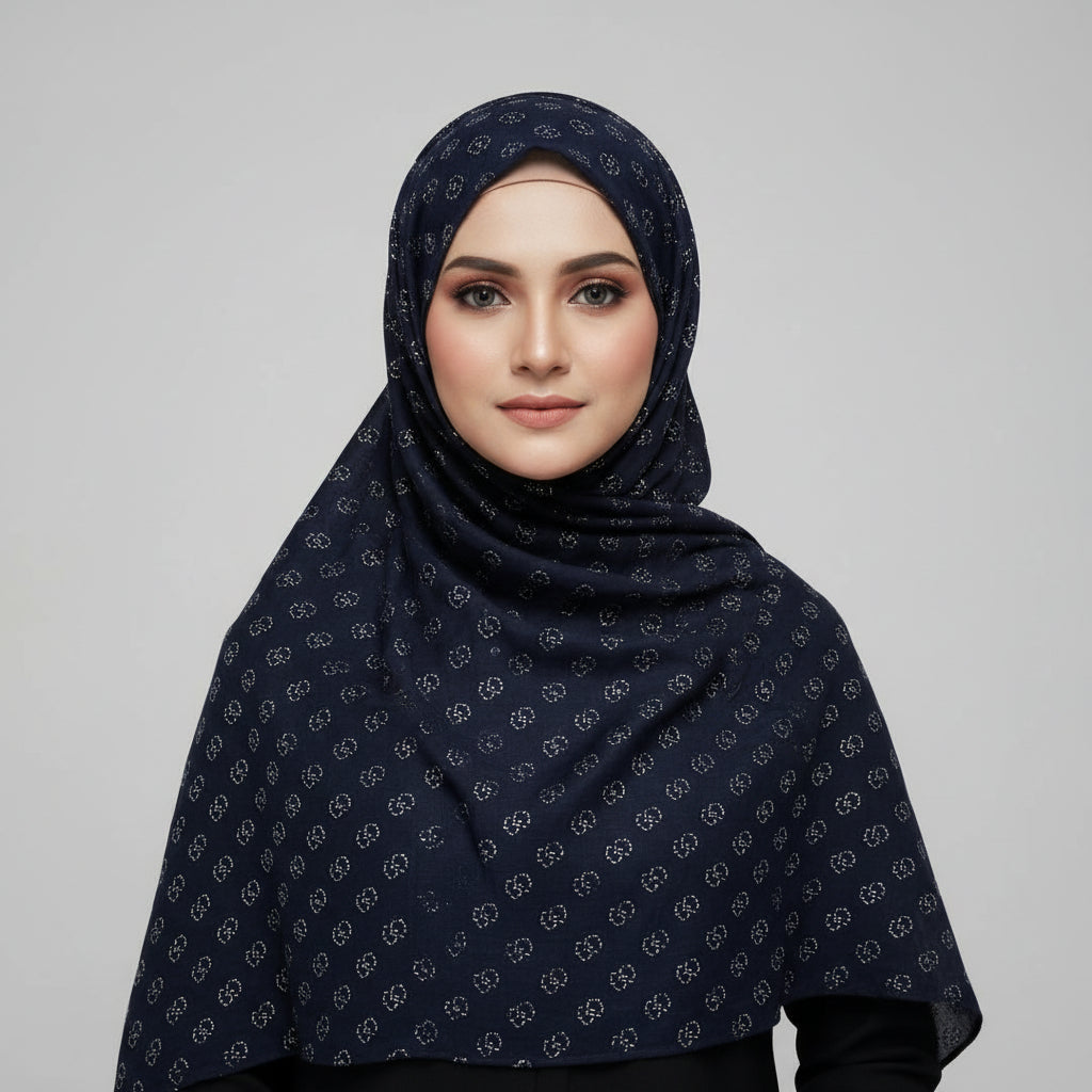 Navy Blue Golden Embossed Lawn