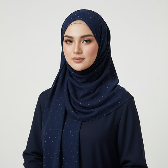 Mid Night Blue Gold Stone Luxilk Hijab