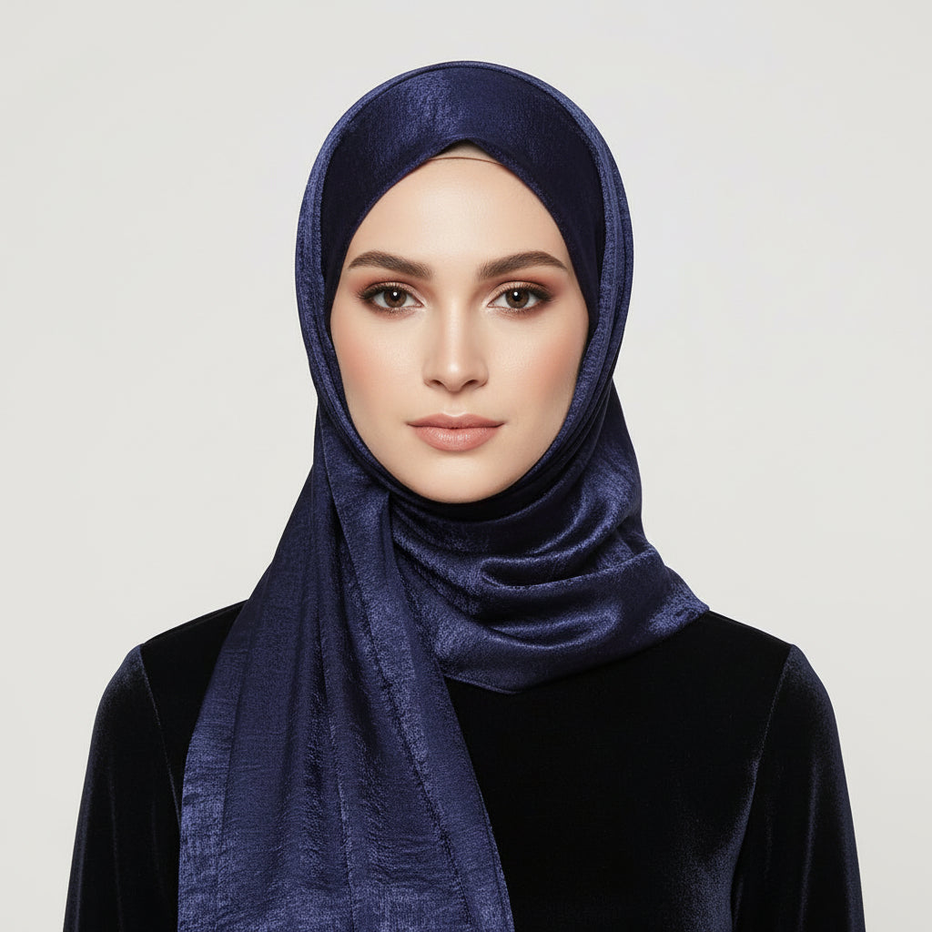 Navy Blue Velvet Silk Hijab