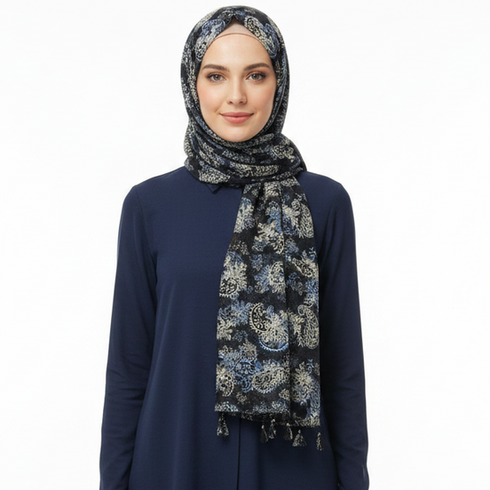 Black beauty Printed Chiffon with tassel