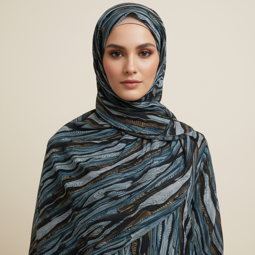 Blue Modal Printed Lawn