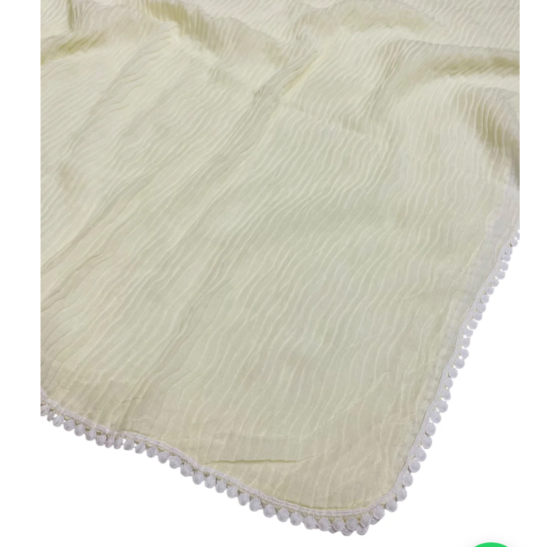 Cream Cotton Pleated Lace Hijab