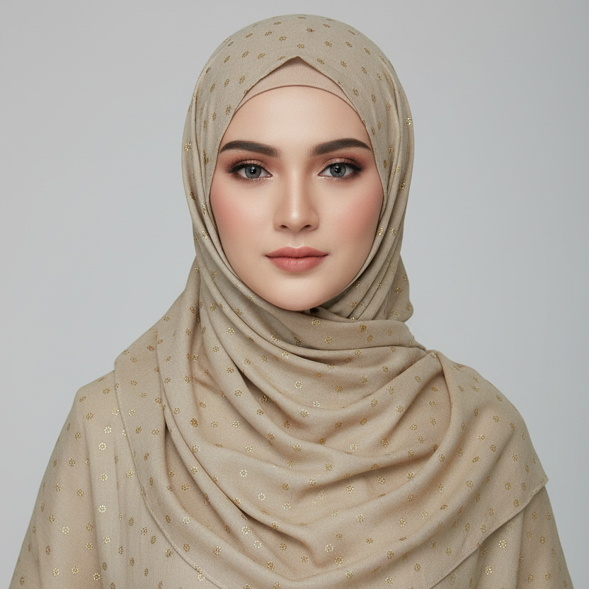 Beige Golden Embossed Lawn