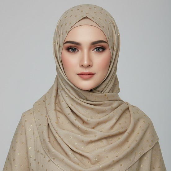 Beige Golden Embossed Lawn