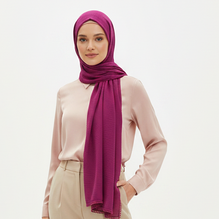Margenta Cotton Pleated Lace Hijab