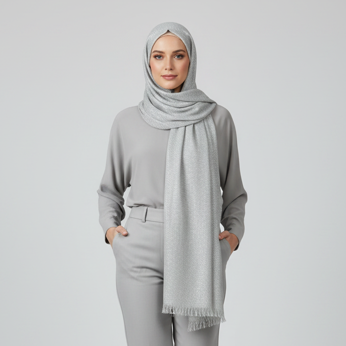 Silver Grey Glitter Lawn Hijab