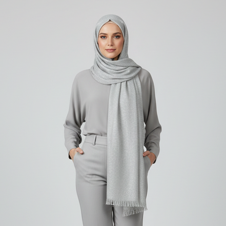 Silver Grey Glitter Lawn Hijab