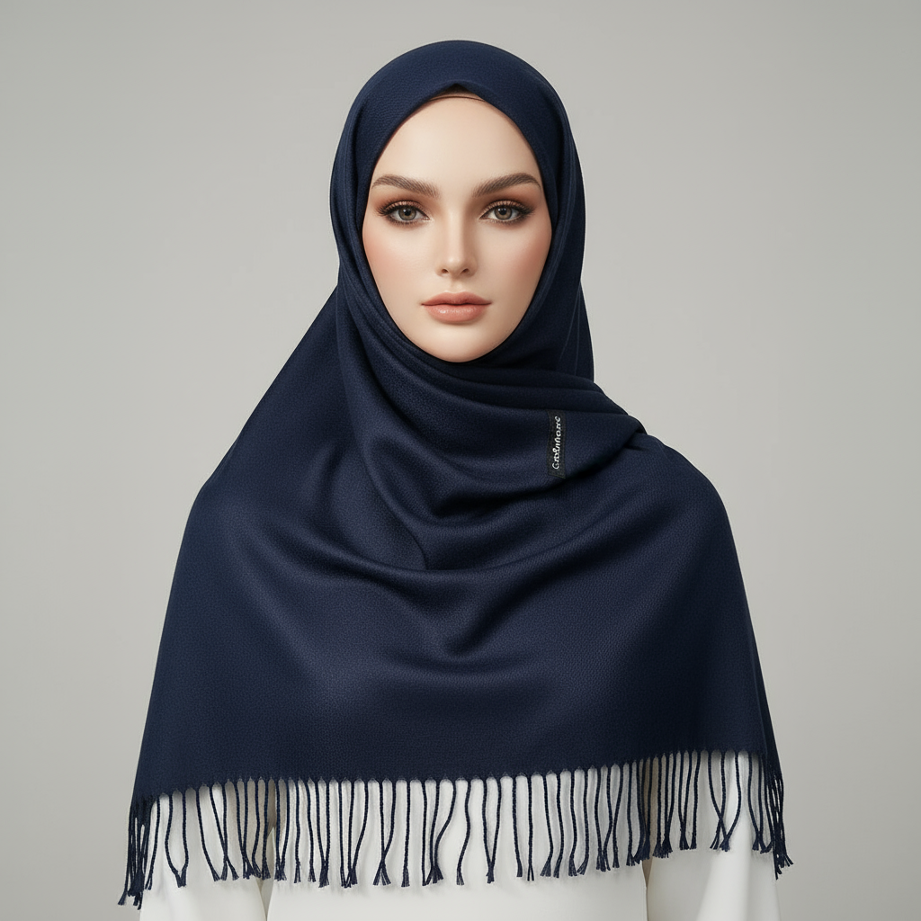 Navy  Plain Cashmere Hijab