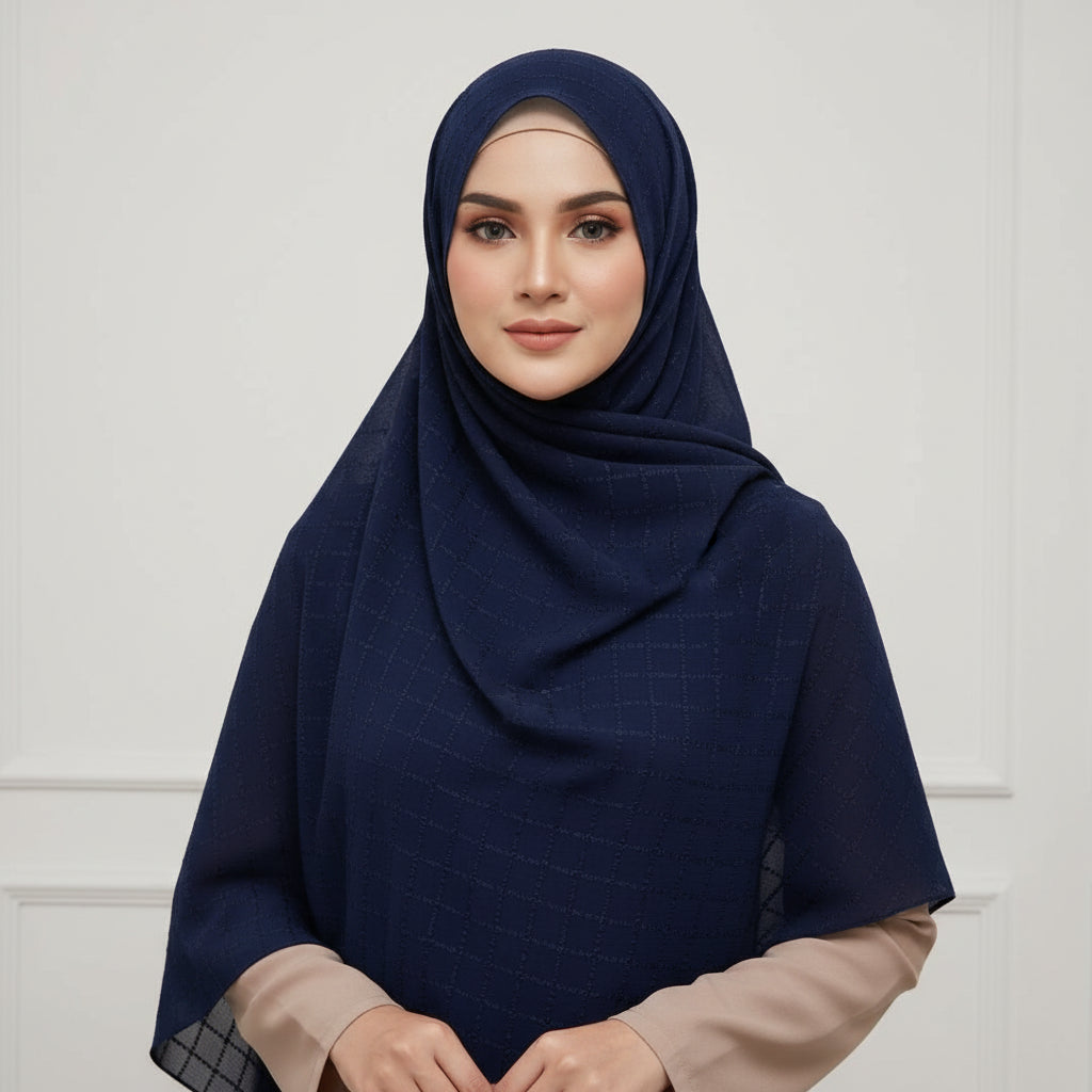 Navy Bubble Chiffon Checked