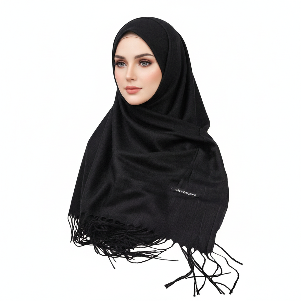 Black Plain Cashmere Hijab