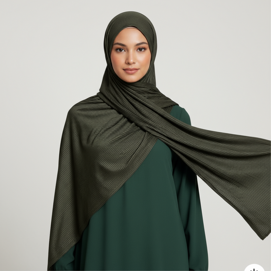 Olive green Ribbed Jersey Hijab