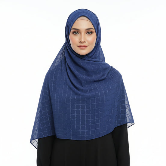 Blue  Bubble Chiffon Checked