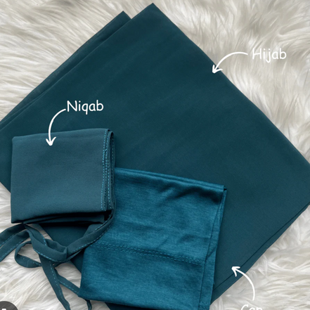 Teal Hijab, Niqab and Cap Set Georgette Chiffon