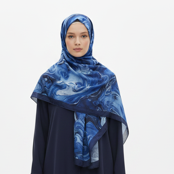 Blue  Modal Printed Lawn