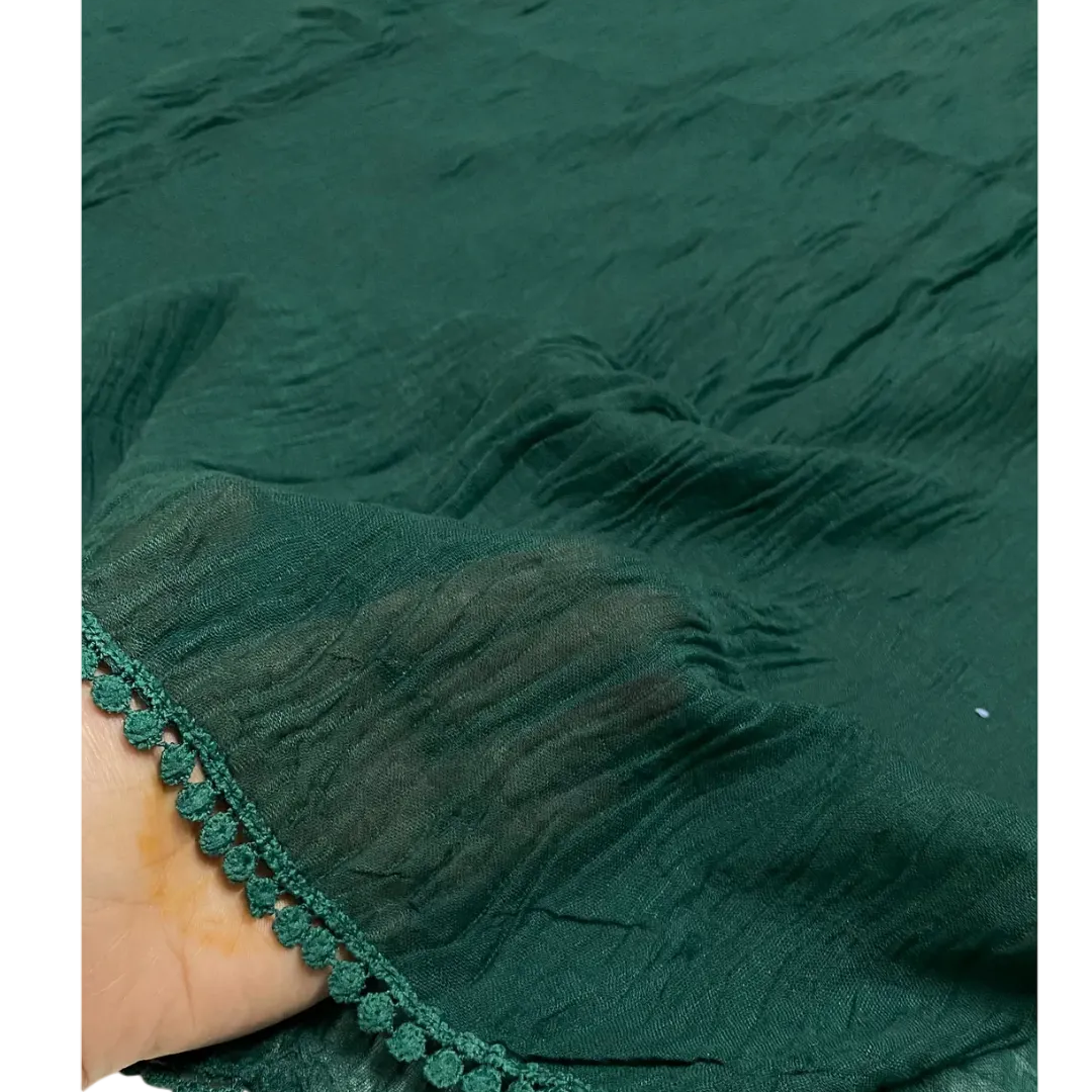 Bottle green Cotton Pleated Lace Hijab