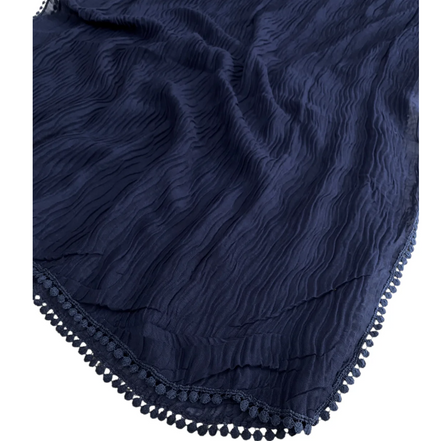 Navy  Cotton Pleated Lace Hijab