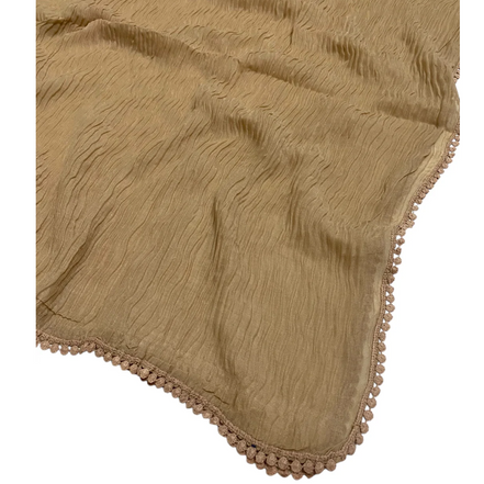 Beige Cotton Pleated Lace Hijab