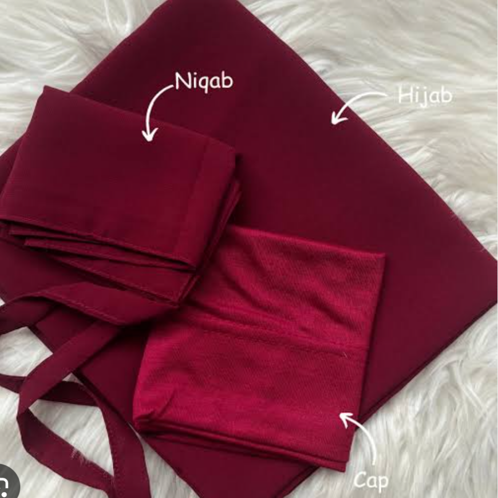 Maroon Hijab, Niqab and Cap Set Georgette Chiffon