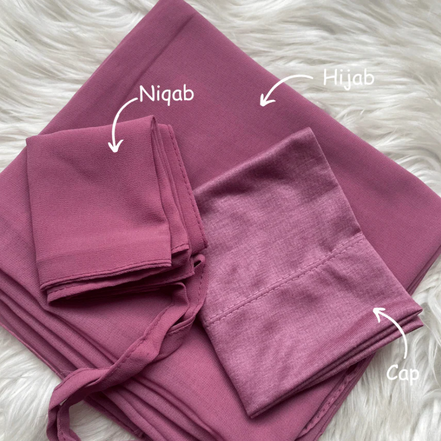 Dusty pink Hijab, Niqab and Cap Set Georgette Chiffon