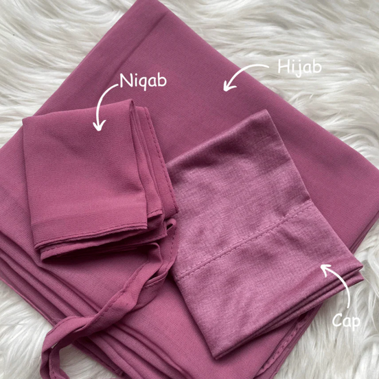 Dusty pink Hijab, Niqab and Cap Set Georgette Chiffon