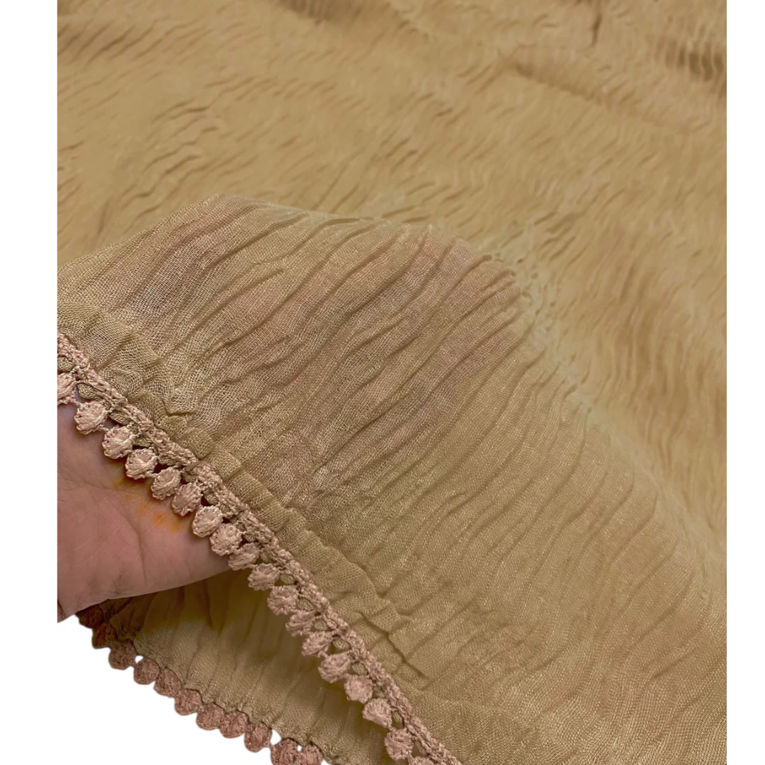 Beige Cotton Pleated Lace Hijab