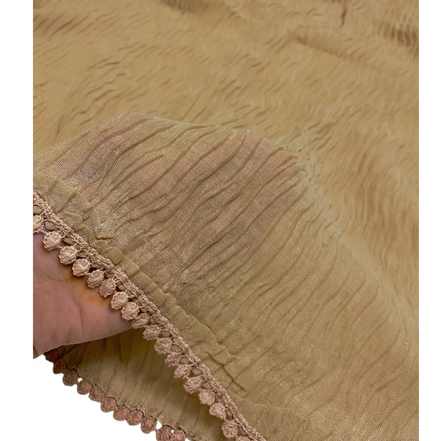 Beige Cotton Pleated Lace Hijab