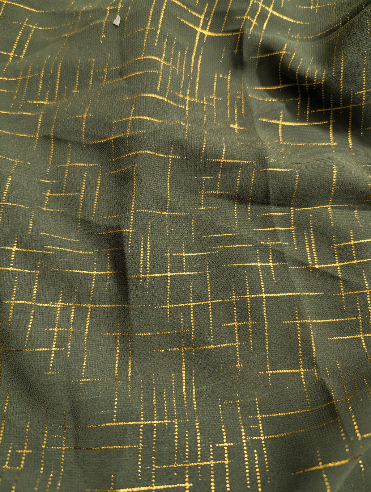 Olive Green Crosshatch Georgette
