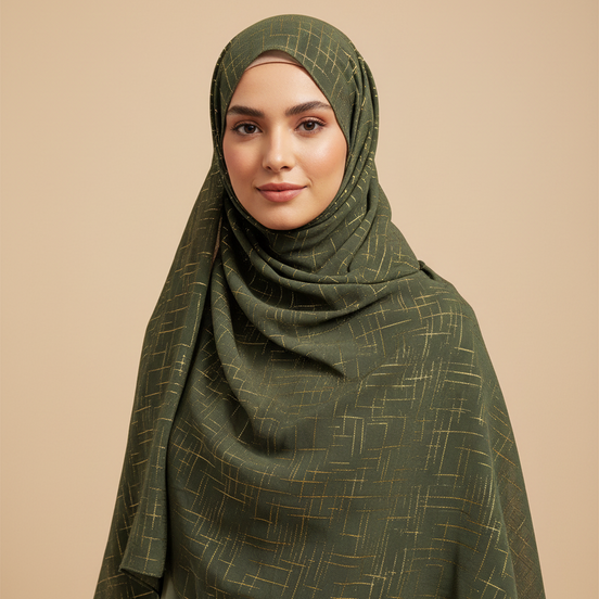 Olive Green Crosshatch Georgette