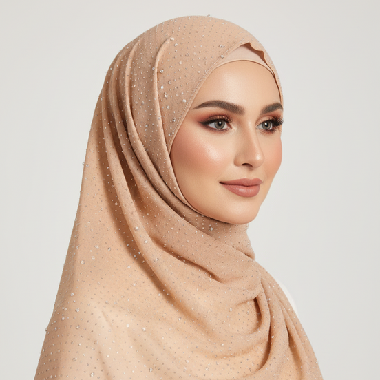 Toffee Festive Silver Stone Lawn Hijab