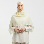 Cream Cotton Pleated Lace Hijab