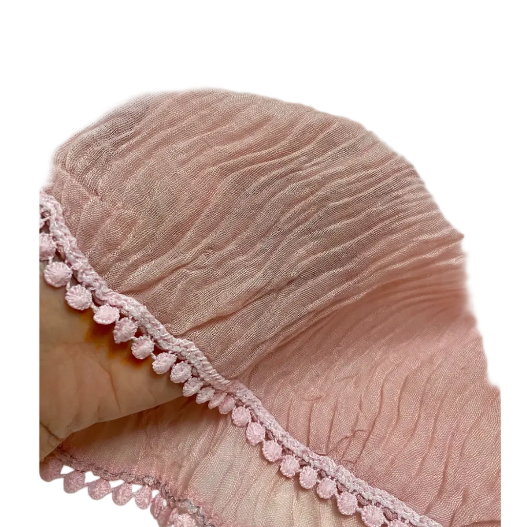 Pink Cotton Pleated Lace Hijab
