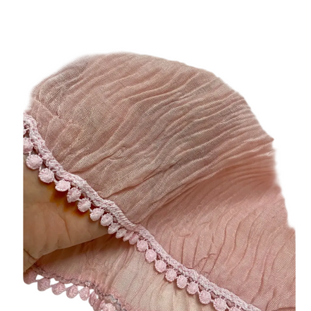 Pink Cotton Pleated Lace Hijab