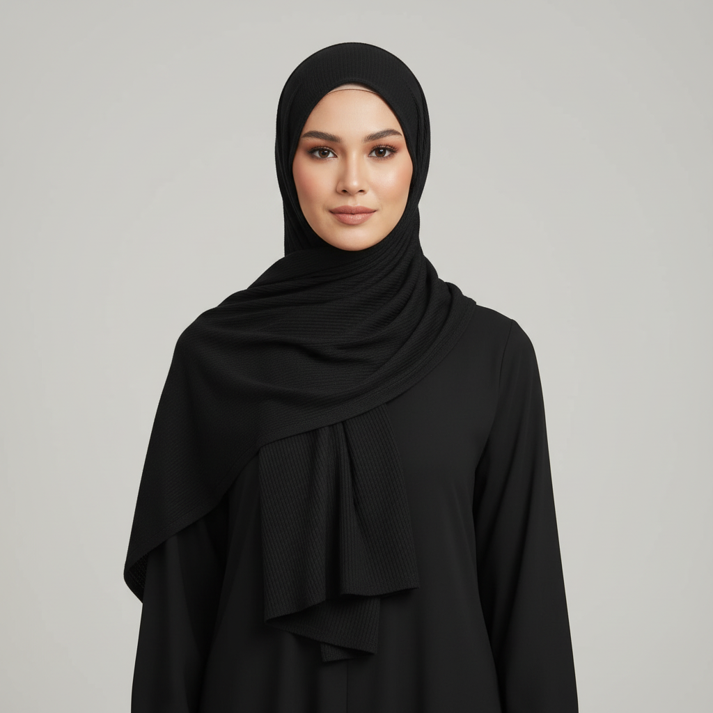 Black Ribbed Jersey Hijab