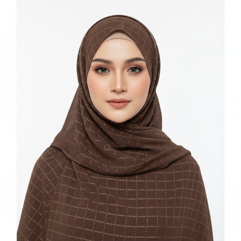 Brown Bubble Chiffon Checked