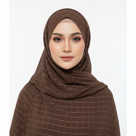 Brown Bubble Chiffon Checked